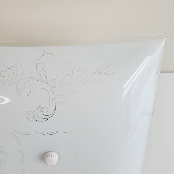 Vintage MCM Glass Ceiling Light Fixture With Etched Swirl Design & Metal Base - Picture 3 of 14